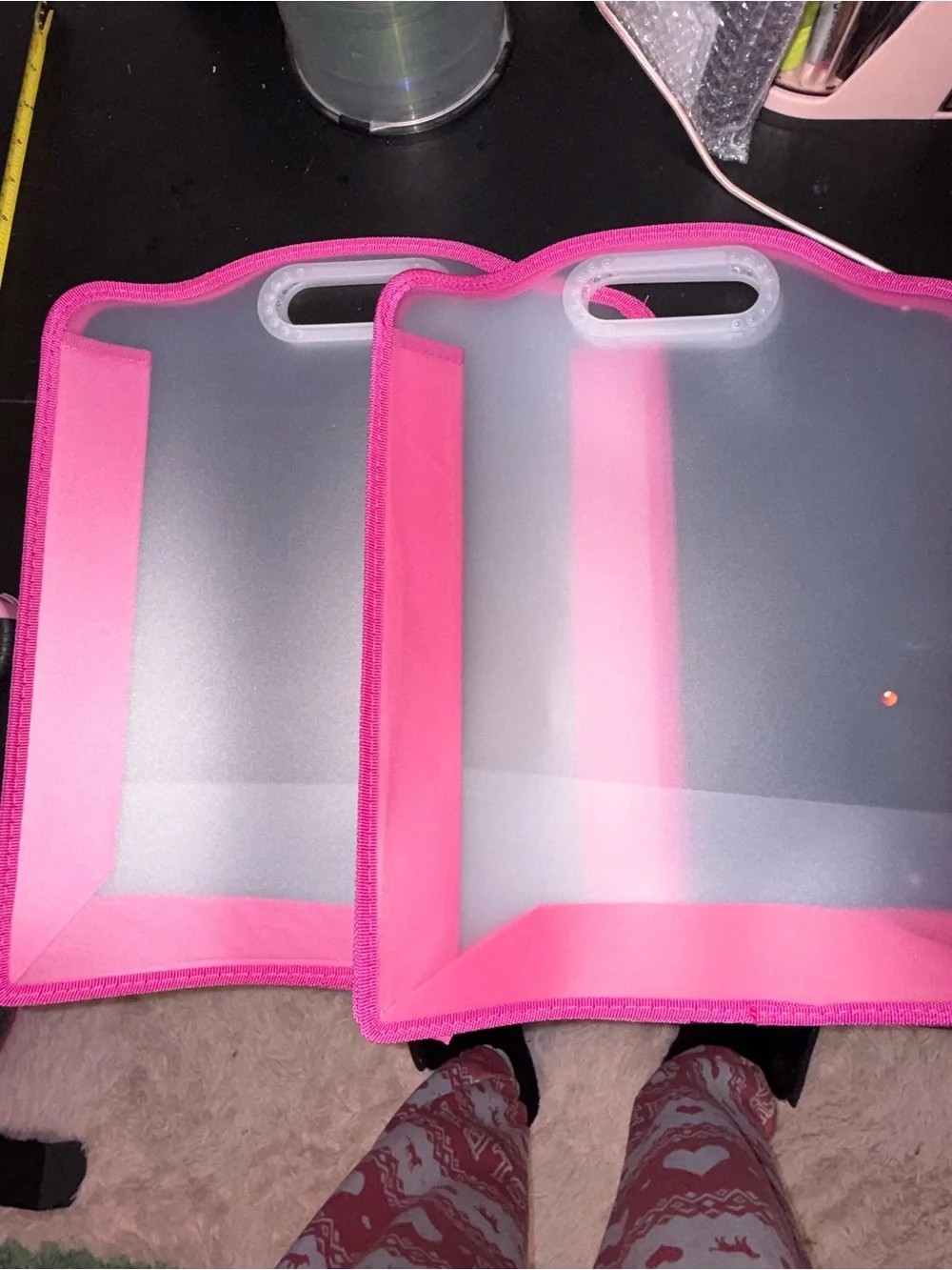 Pink-Trim Clear Tote Organizer with Handle